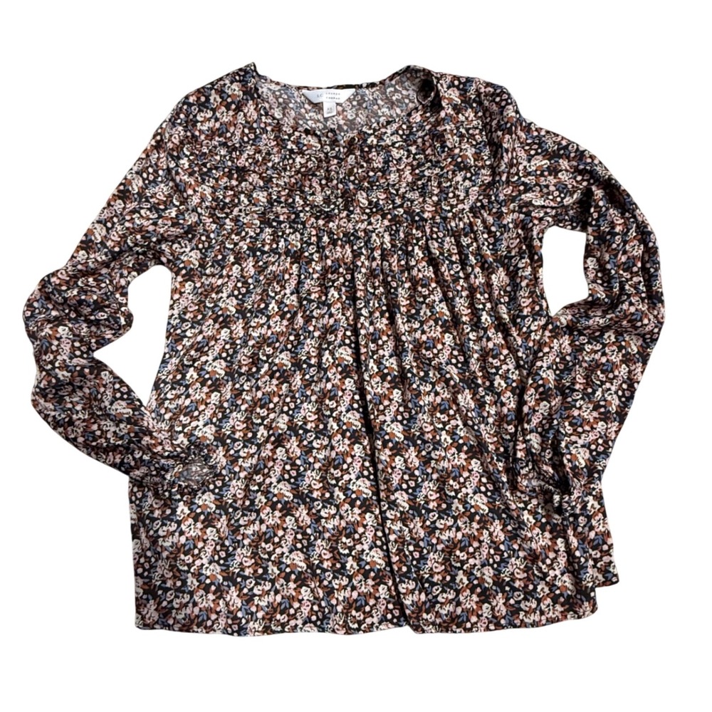 LC Lauren Conrad Floral Print Blouse Long Sleeve Peasant‎ Top XS